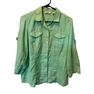 🌸3/$15🌸Bright Green 3/4 Sleeve Button Up Blouse with Pockets sz M